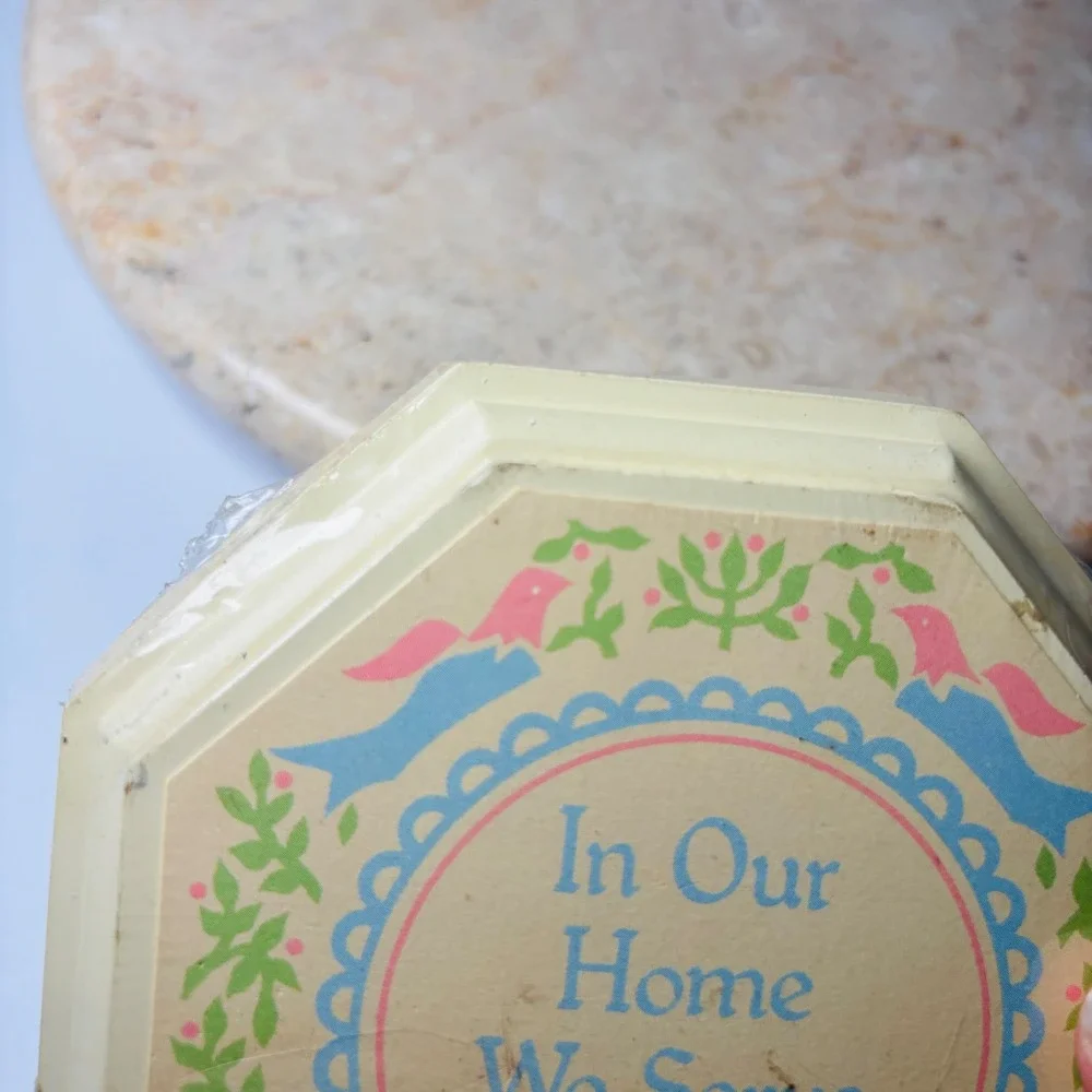 Vintage Small Wooden Spiritual Wall Plaque‎ Set God Lord Cottage Granny Octagon